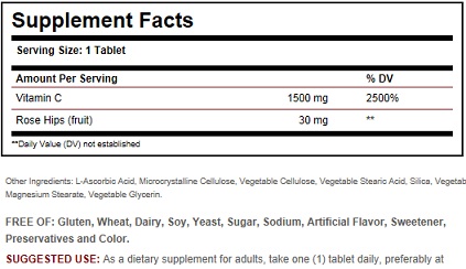 Solgar Vitamin C 1500 mg Rose Hips Ingredients
